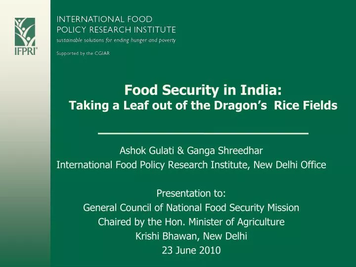 food security in india taking a leaf out of the dragon s rice fields n.