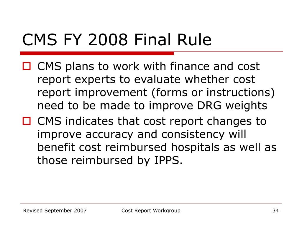 PPT Cost Report Changes to Improve Accuracy of “CostBased” DRG