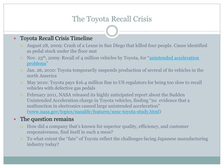 PPT The Toyota Recall Crisis Causes, Contexts, and the Impact on the
