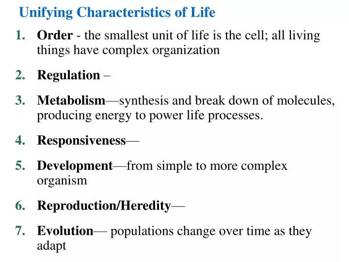 unifying characteristics of life n.