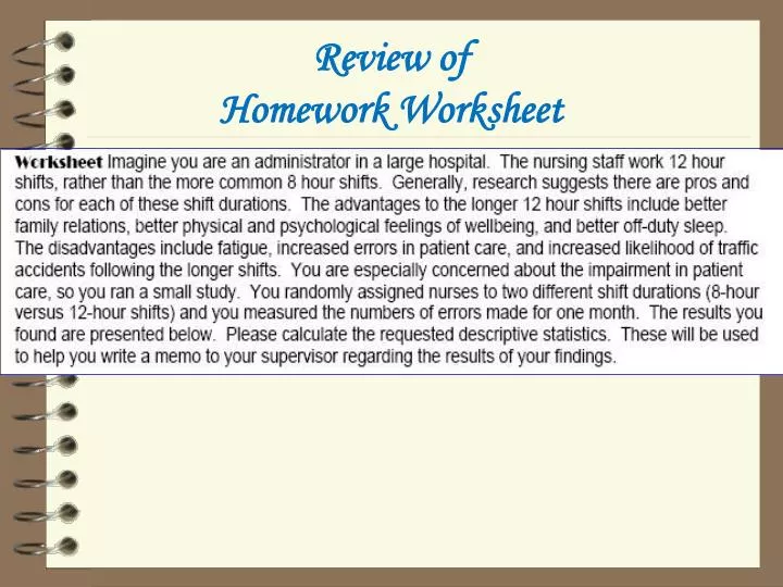review of homework worksheet n.