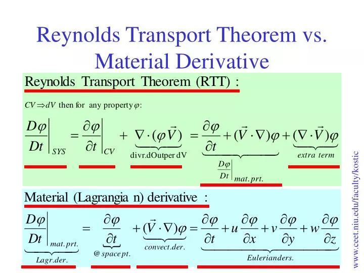 reynolds transport theorem vs material derivative n.