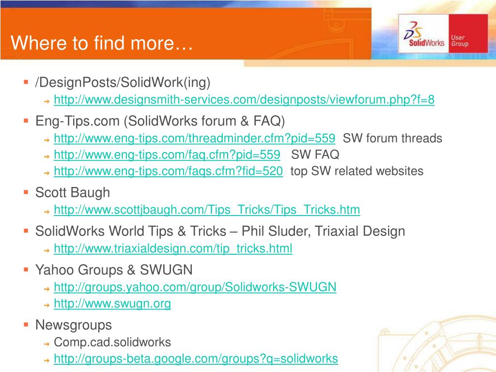 PPT 2005 Eastern Region SolidWorks User Conference Tips and Tricks