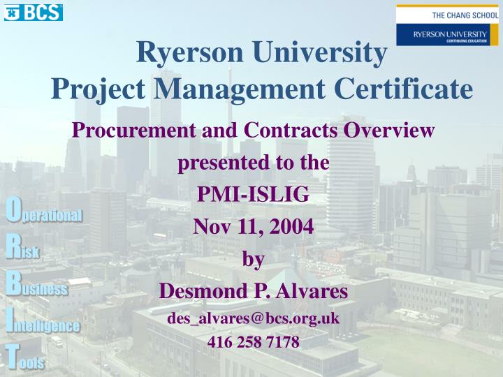 ryerson university project management certificate n.