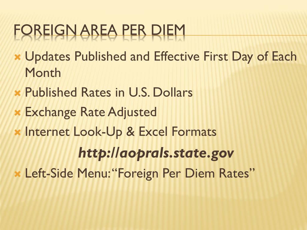 PPT Foreign Per Diem Rates PowerPoint Presentation, free download
