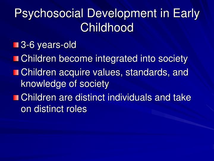 psychosocial dev The stages of psychosocial development articulated by erik erikson describes eight developmental stages through which a healthily developing human should pass from infancy to late adulthood. psychosocial dev The stages of psychosocial development articulated by erik erikson describes eight developmental stages through which a healthily developing human should pass from infancy to late adulthood.