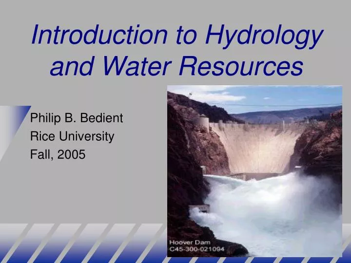 introduction to hydrology and water resources n.