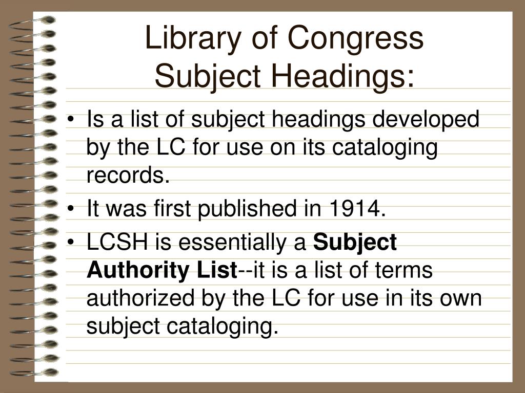 PPT Library of Congress Subject Headings PowerPoint Presentation