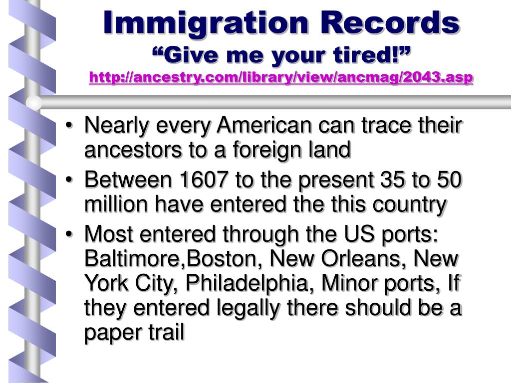 PPT - Immigration Records “Give me your tired!” ancestry/library ...