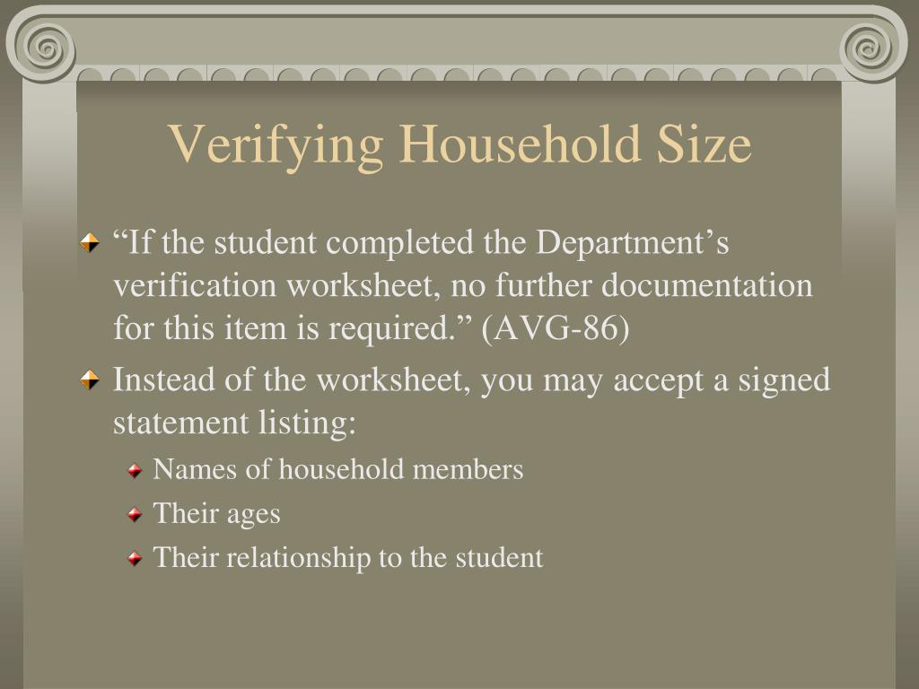 Verification worksheet for dependent students