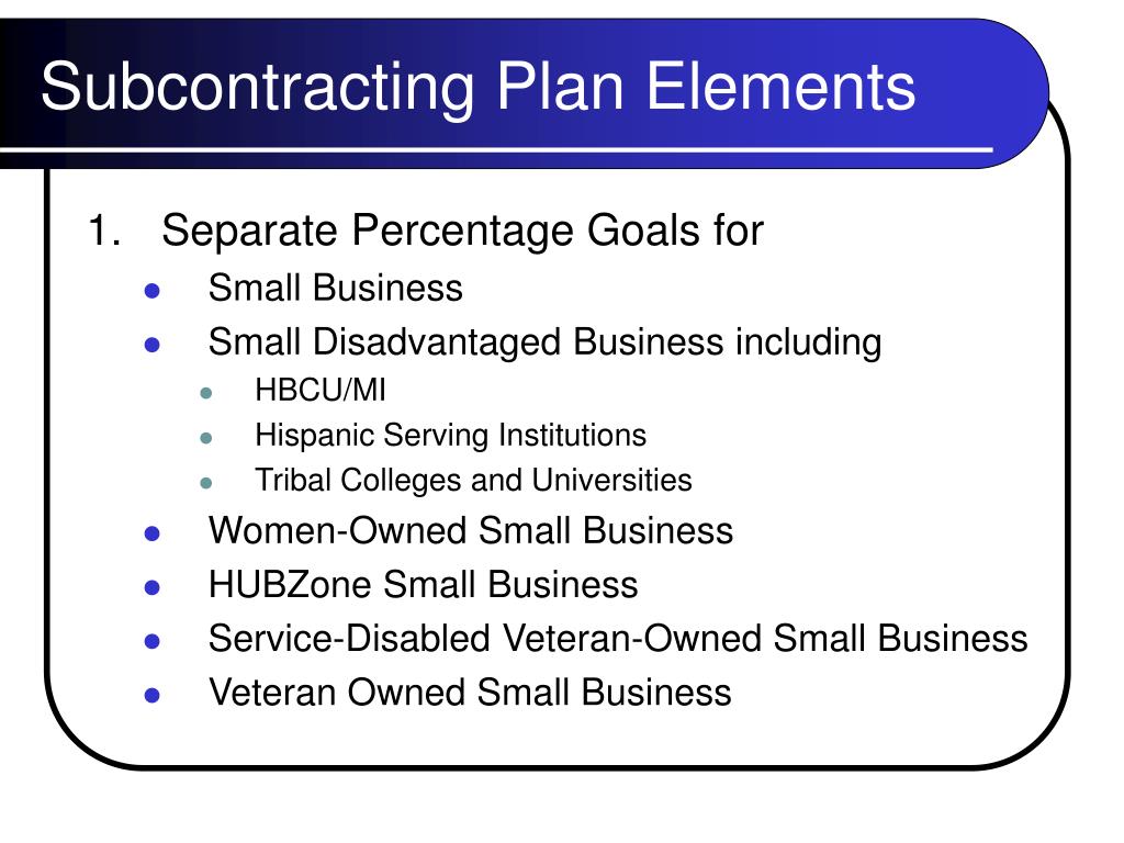 types of small business subcontracting plans