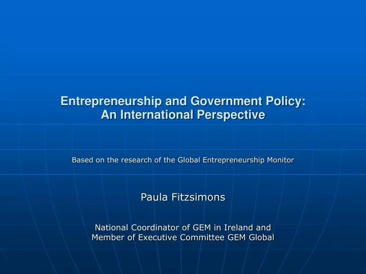 entrepreneurship and government policy an international perspective n.