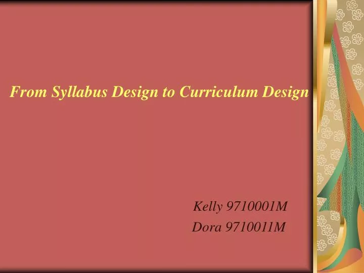 from syllabus design to curriculum design n.