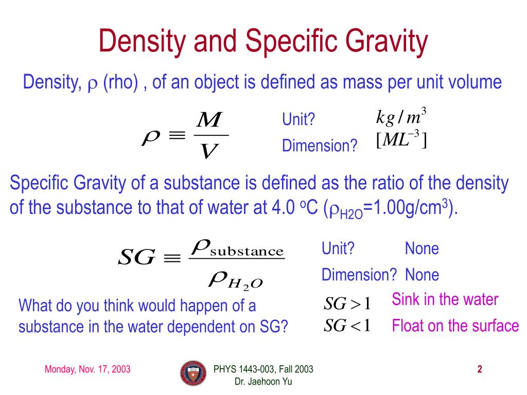 how do you convert specific gravity to density