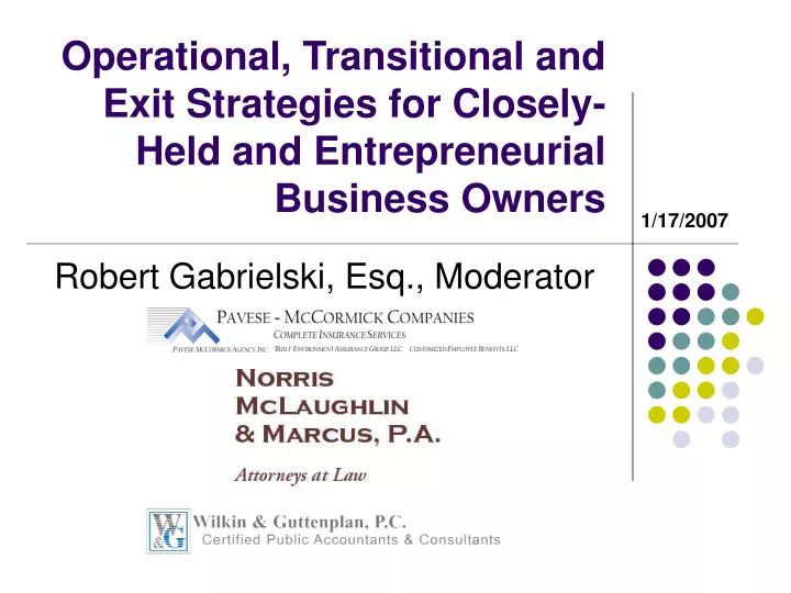 operational transitional and exit strategies for closely held and entrepreneurial business owners n.