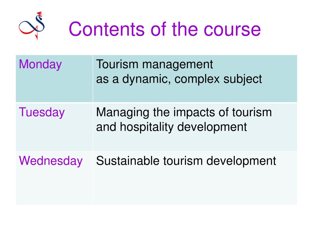 tourism management course contents