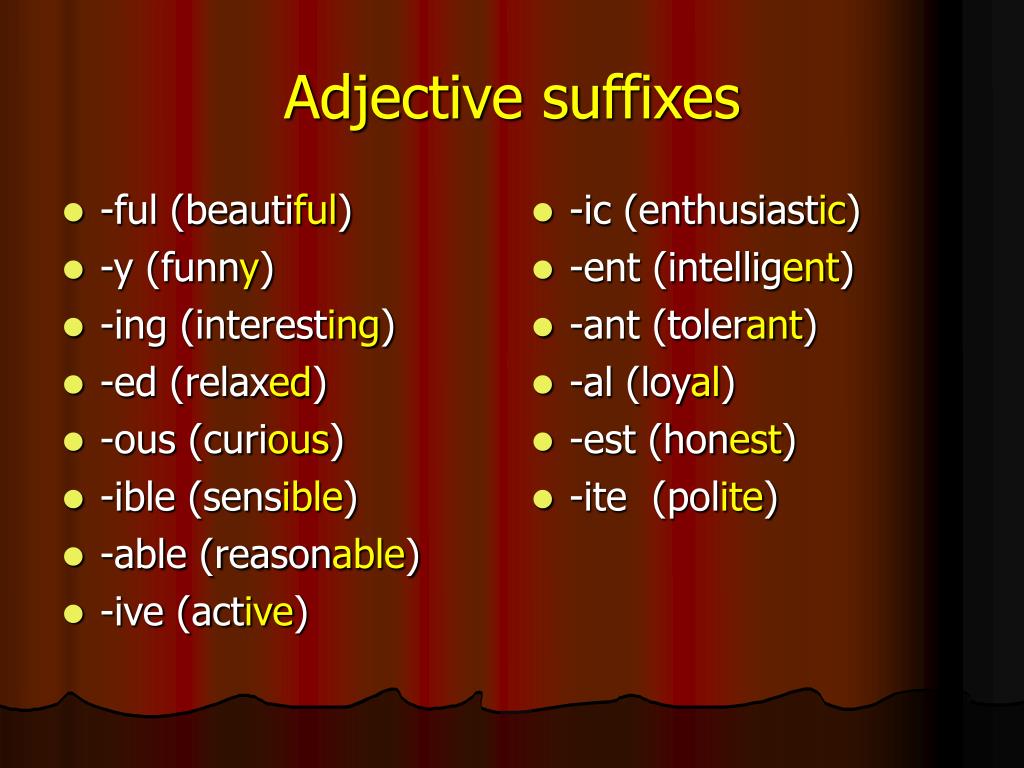 Adjective forming suffixes. Adjective suffixes. Adverb suffixes. Memorize the following adjective forming suffixes.