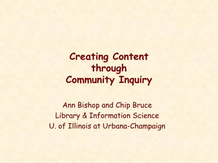 creating content through community inquiry n.