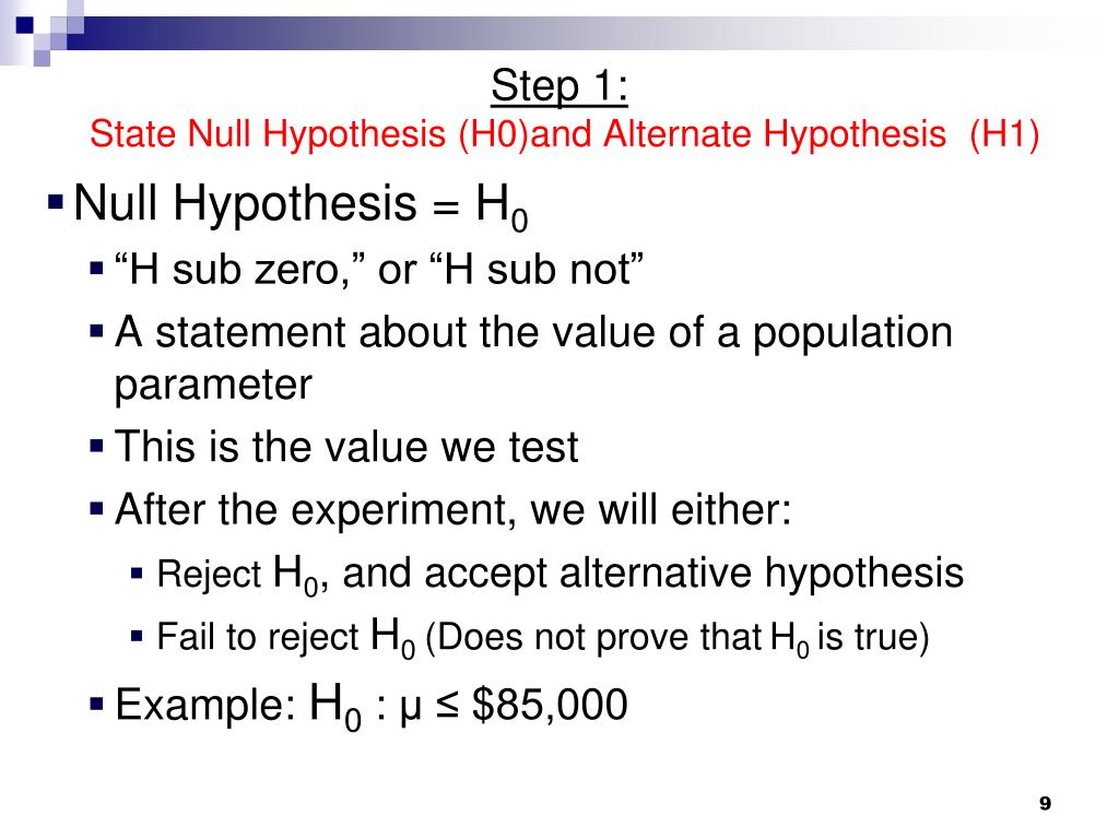 null hypothesis equals zero