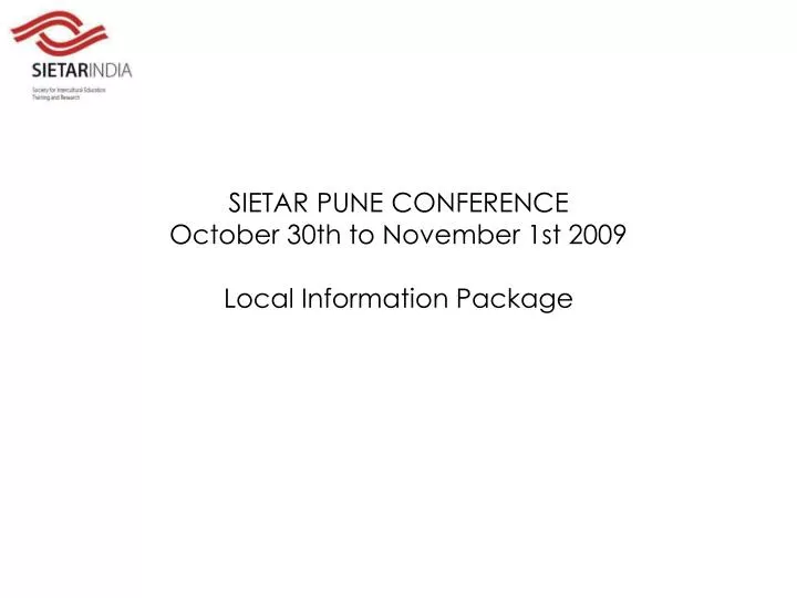 sietar pune conference october 30th to november 1st 2009 local information package n.
