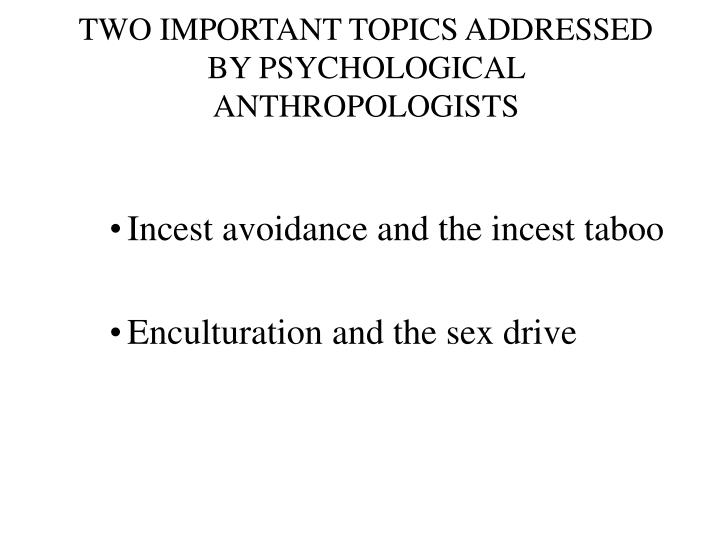 two important topics addressed by psychological anthropologists n.