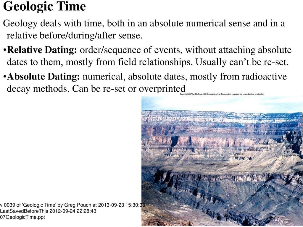 Dating refers to several methods we use to measure how old a rock is.