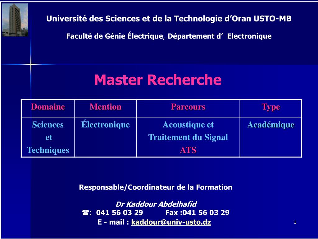 Université Des Sciences Et De La Technologie D Oran