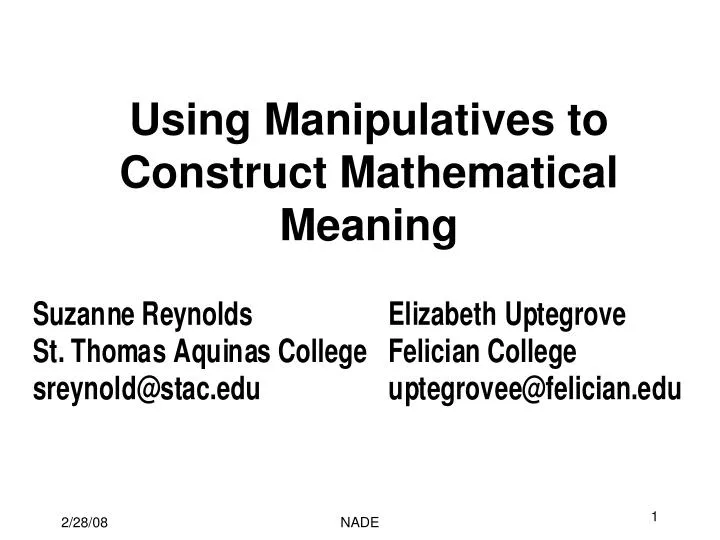 using manipulatives to construct mathematical meaning n.