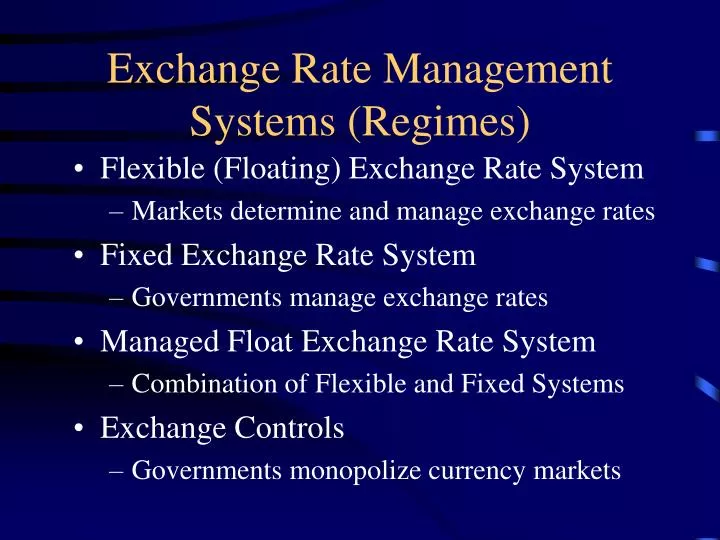 exchange rate management systems regimes n.