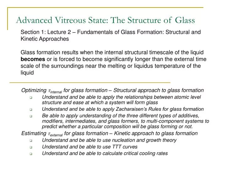 advanced vitreous state the structure of glass n.