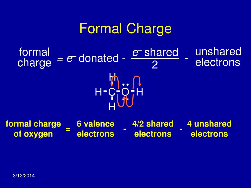 2 H * * H O H C * * H Formal Charge unshared electrons formal charge - = e–...