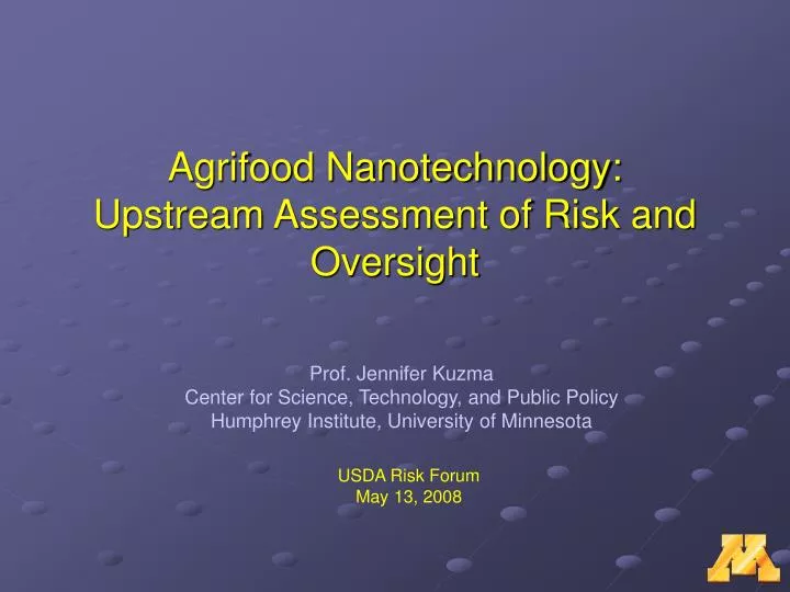 agrifood nanotechnology upstream assessment of risk and oversight n.