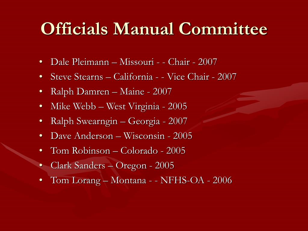 PPT NFHS FOOTBALL Officials Manual Committee 2005 Points of Emphasis PowerPoint Presentation