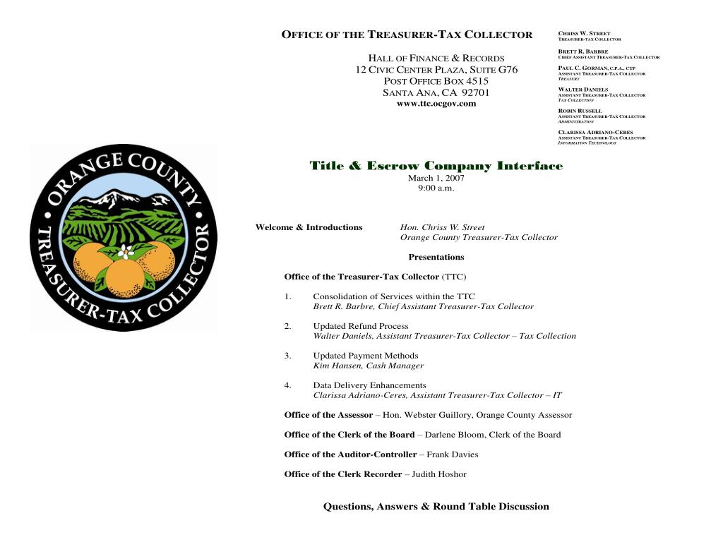 PPT ORANGE COUNTY TREASURERTAX COLLECTOR PowerPoint Presentation
