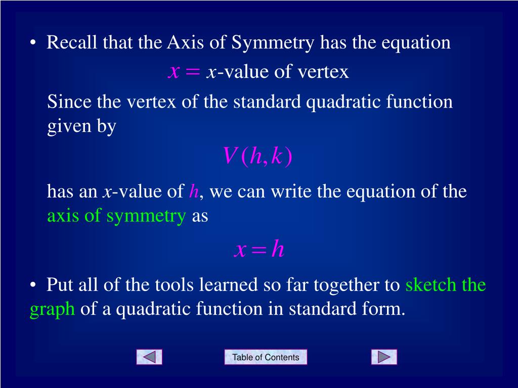 PPT - Graphing Quadratic Functions – Standard Form PowerPoint