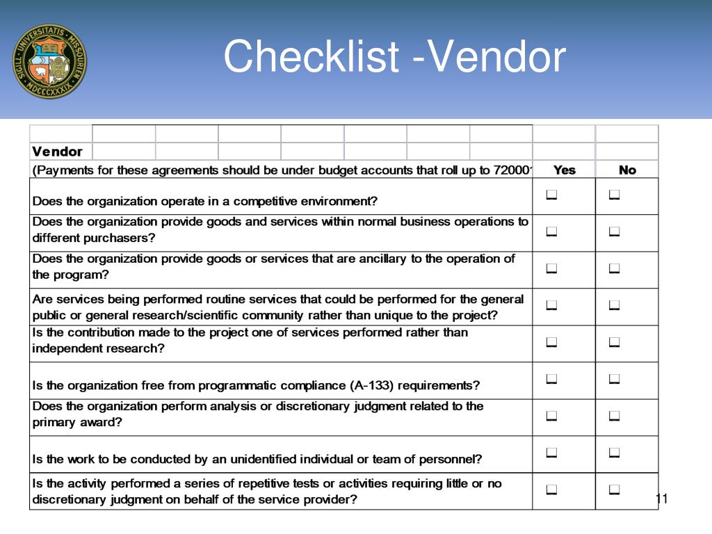 PPT Subrecipient and Vendor Determination Checklist PowerPoint