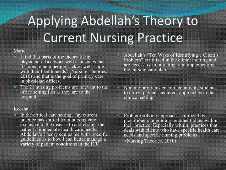 The Theory 21 Nursing Problems Theory