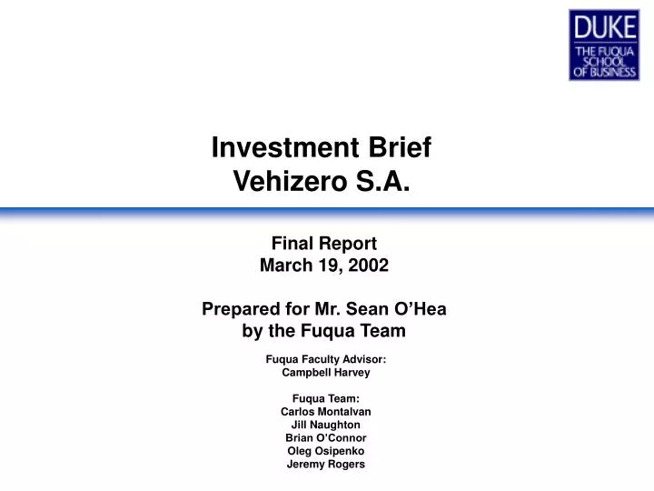 investment brief vehizero s a n.