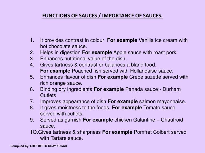 functions of sauces importance of sauces n.