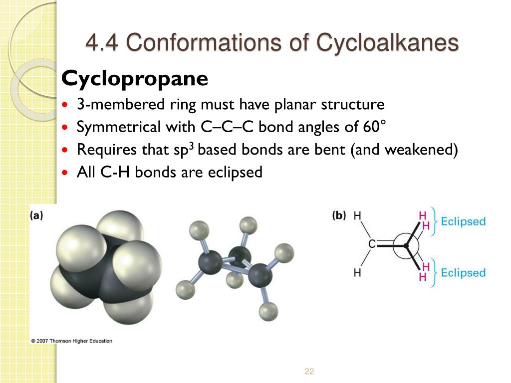 C–C–C bond angles of 60 ° * Requires that sp3based bonds are bent (and weak...