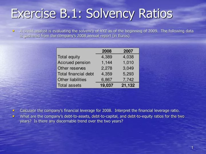 PPT - Exercise B.1: Solvency Ratios PowerPoint Presentation, Free ...