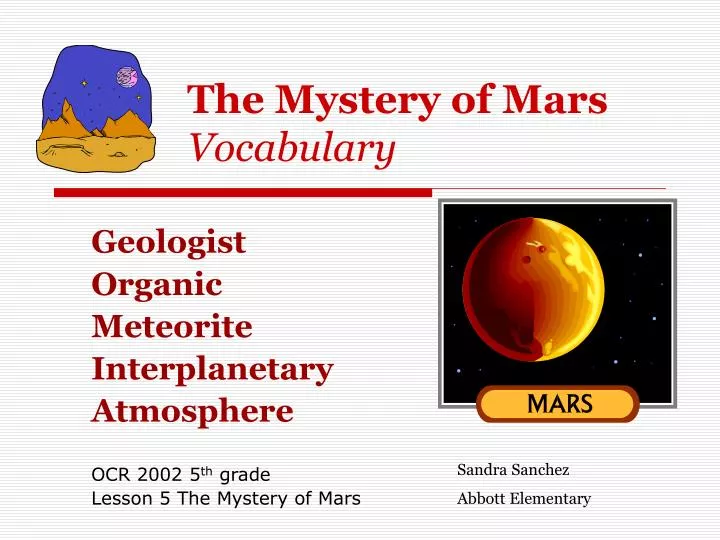 the mystery of mars vocabulary n.