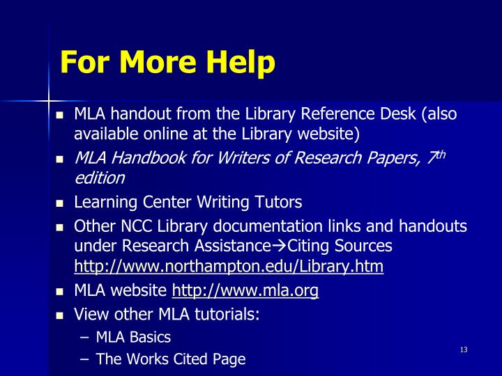 PPT - Examples taken from The MLA Handbook for Writers of 