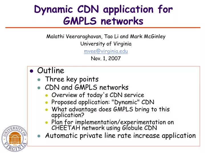 dynamic cdn application for gmpls networks n.