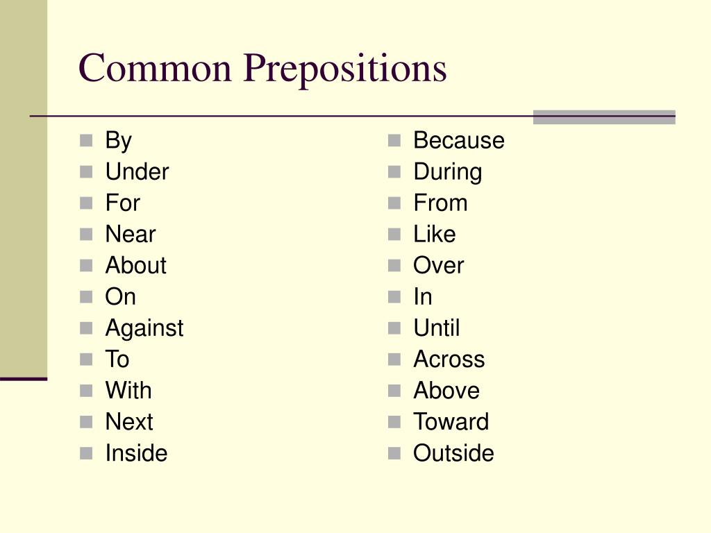 Preposition list