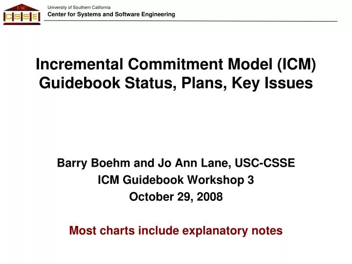 incremental commitment model icm guidebook status plans key issues n.