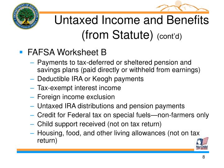 untaxed income and benefits from statute cont d n