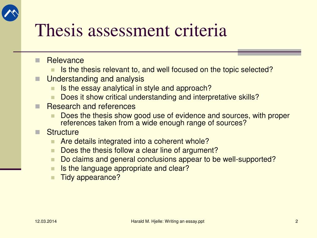 criteria for thesis presentation