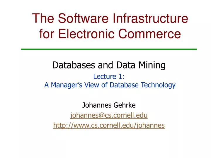 the software infrastructure for electronic commerce n.