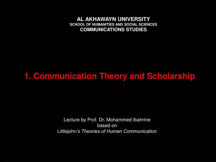1 communication theory and scholarship n.